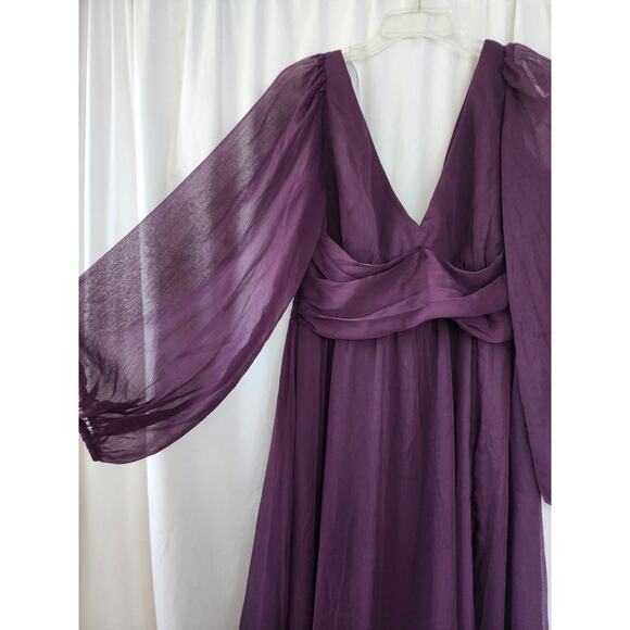 Lulu's Maxi Dress L Enchant My Love Dark Purple V-Neck Long Sleeve Wine Burgundy - Picture 5 of 12